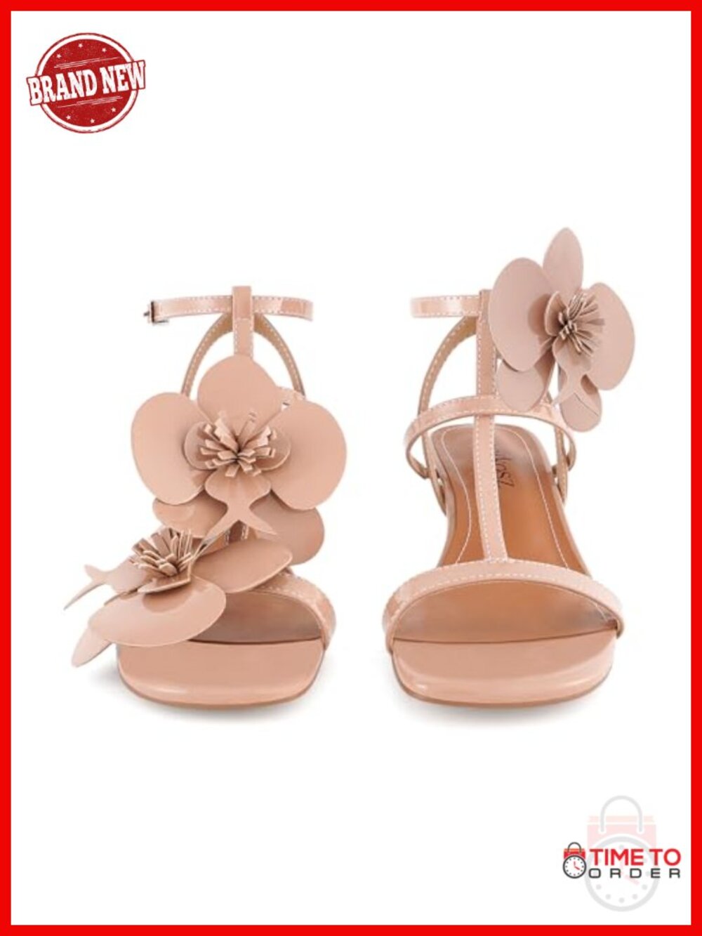 LACIKOSZ Floral Chunky Heel Strappy Sandals Comfortable Dressy Faux Leather
